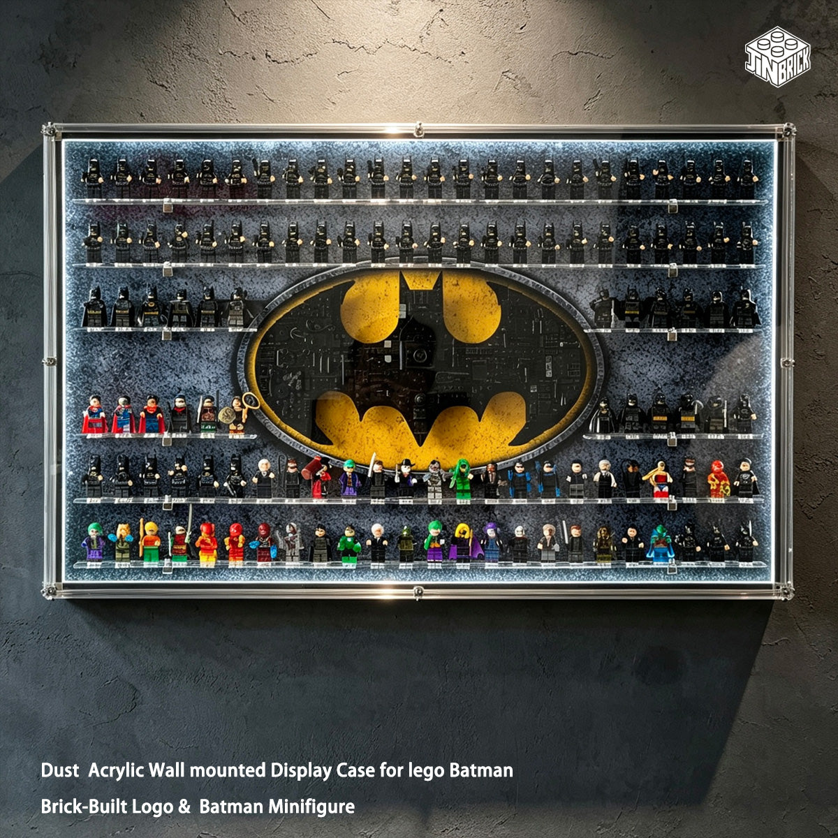 Wall mounted Display Case for LEGO Batman Brick-Built Logo & Batman Minifigure