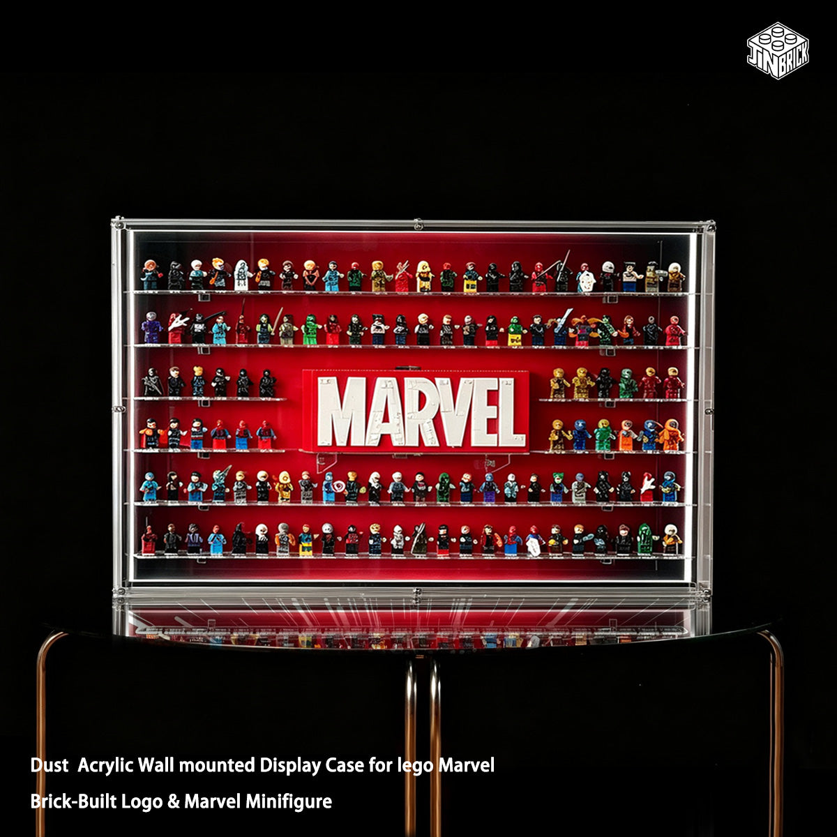 Wall mounted Display Case for lego Marvel Brick-Built Logo & Marvel Minifigure