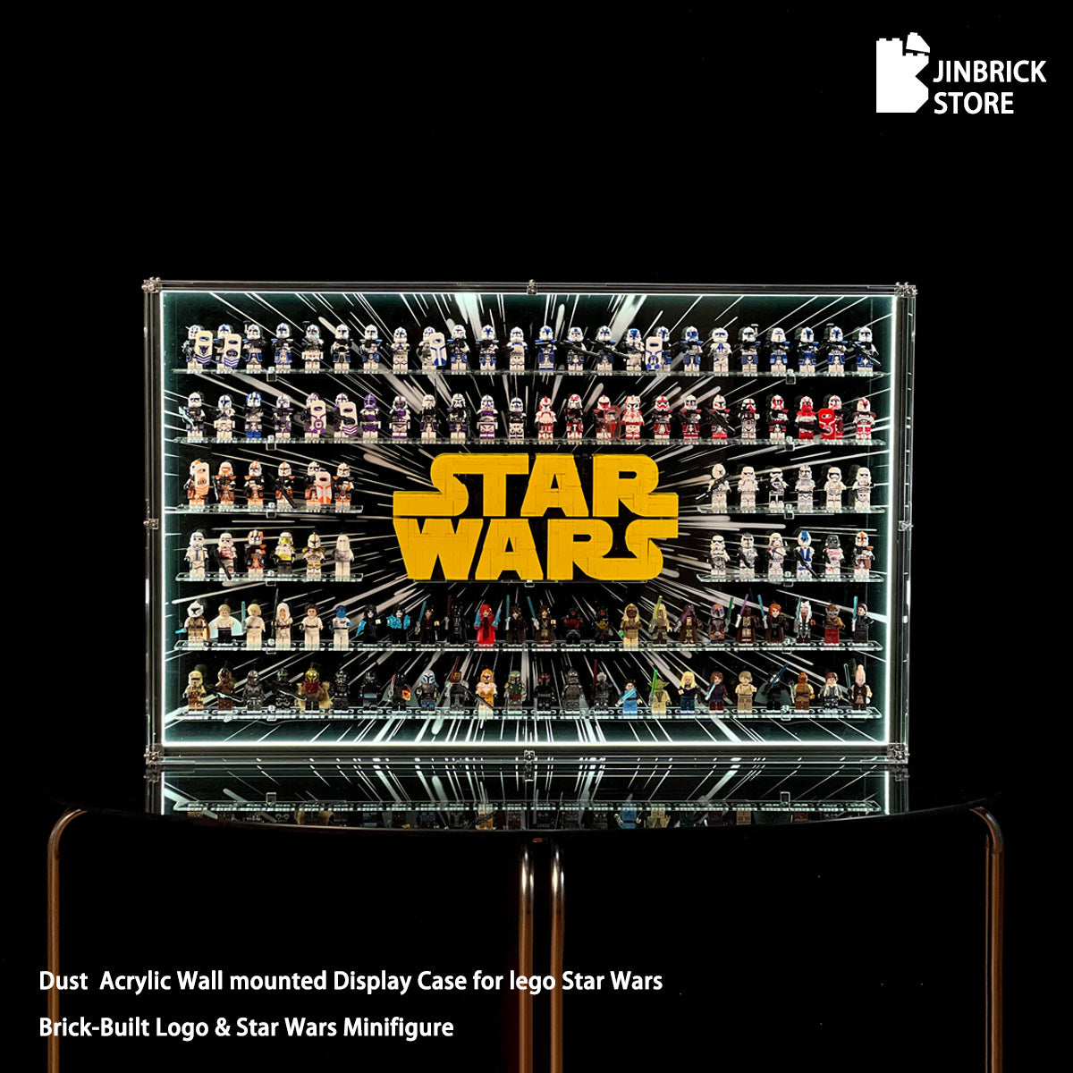 Dust Acrylic Wall mounted Display Case for lego Star Wars Brick-Built Logo & Star Wars Minifigure