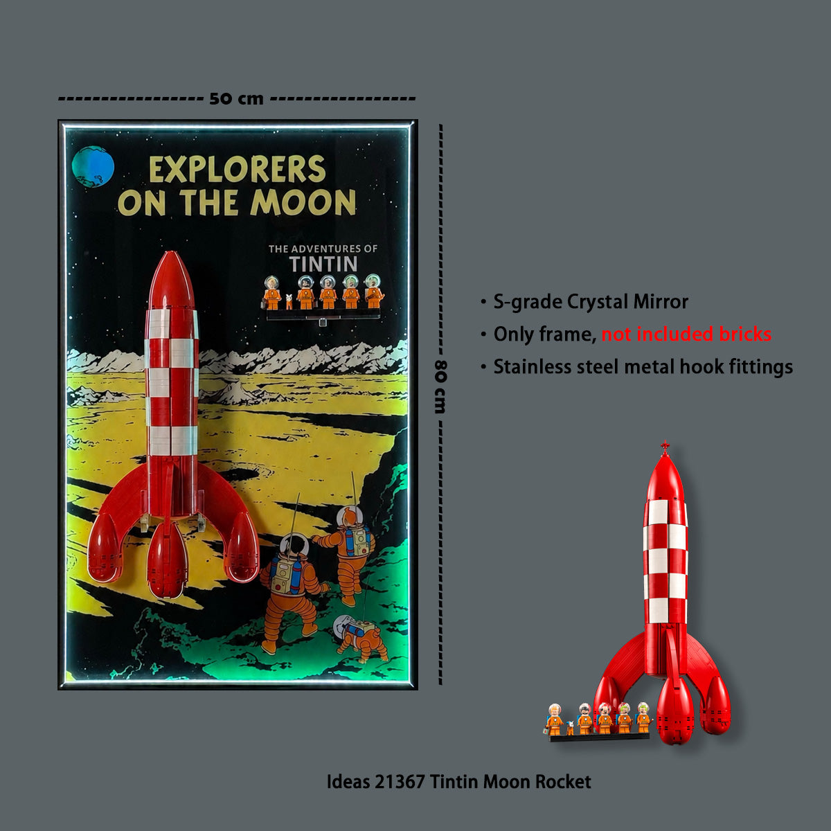 Display wall frame for lego Ideas 21367 Tintin Moon Rocket