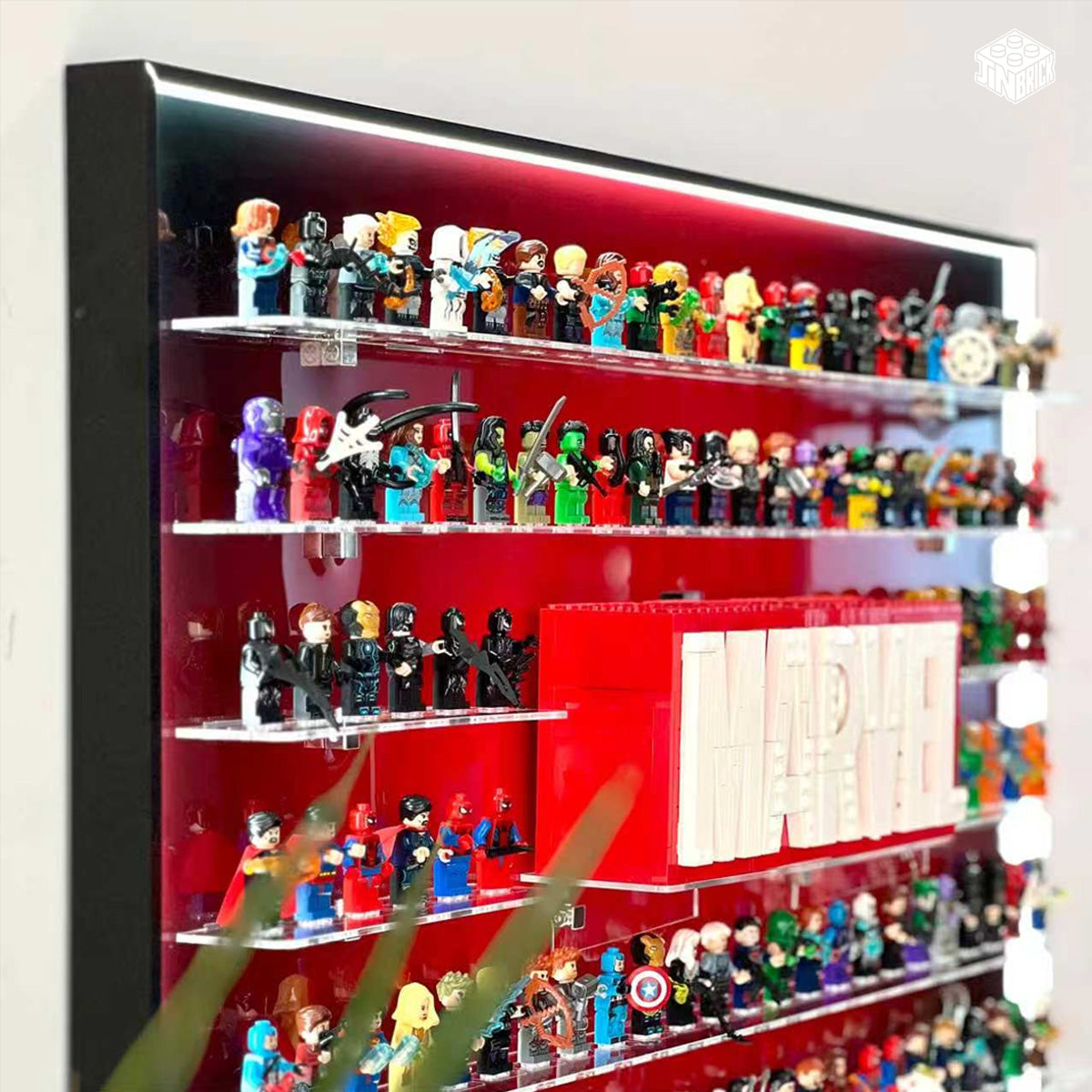 Wall mounted Display Case for lego Marvel Brick-Built Logo & Marvel Minifigure
