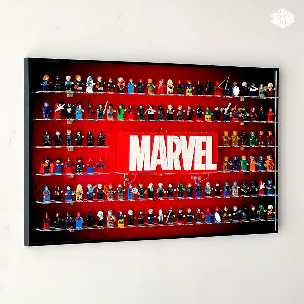 Wall mounted Display Case for lego Marvel Brick-Built Logo & Marvel Minifigure