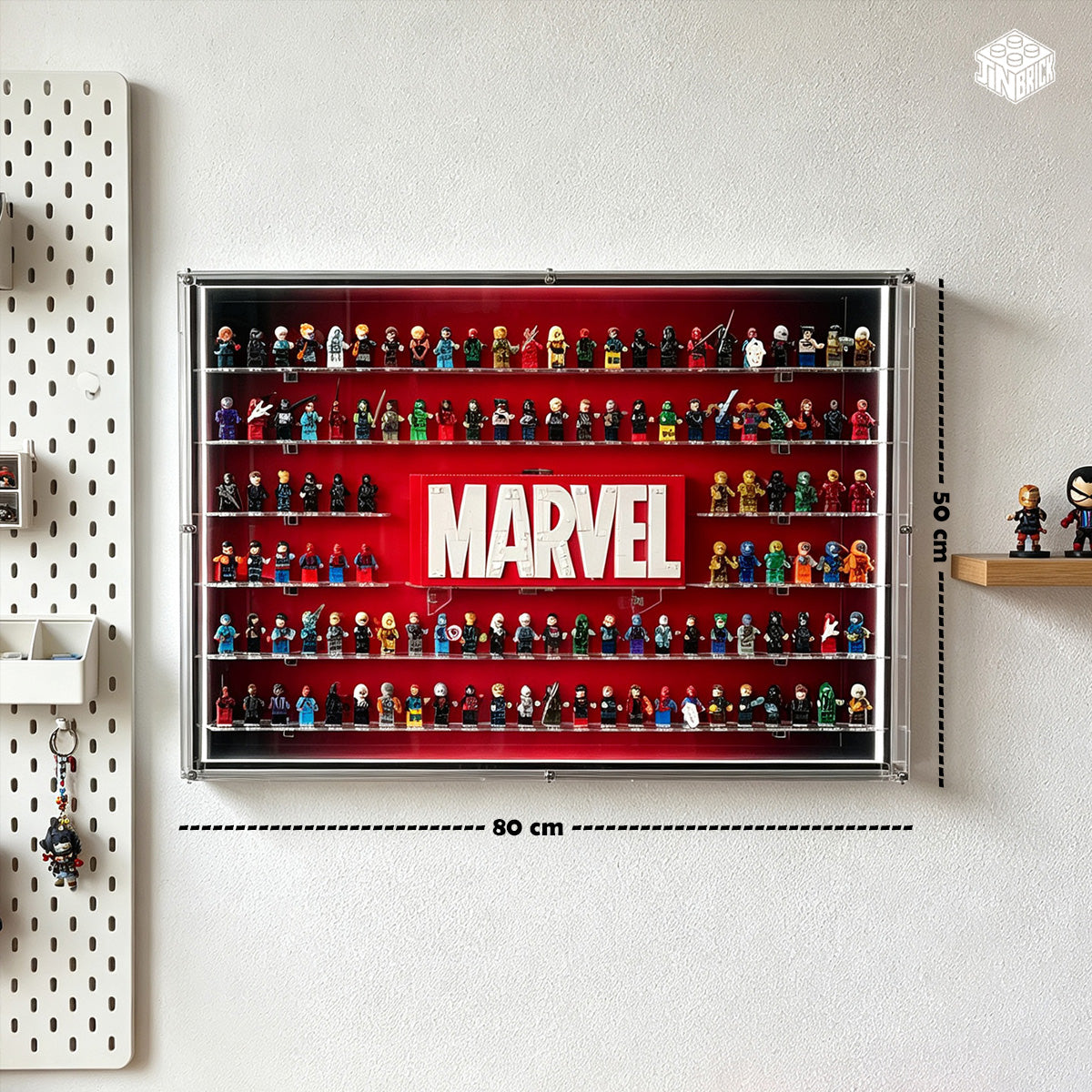 Wall mounted Display Case for lego Marvel Brick-Built Logo & Marvel Minifigure