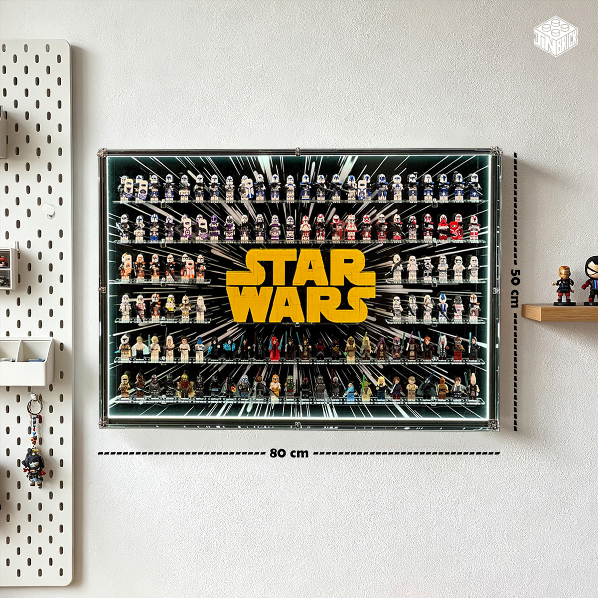 Wall mounted Display Case for LEGO StarWars Brick-Built Logo & StarWars Minifigure