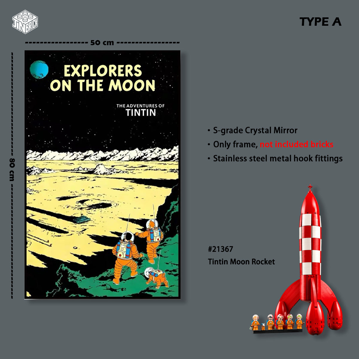 Display wall frame for lego Ideas 21367 Tintin Moon Rocket