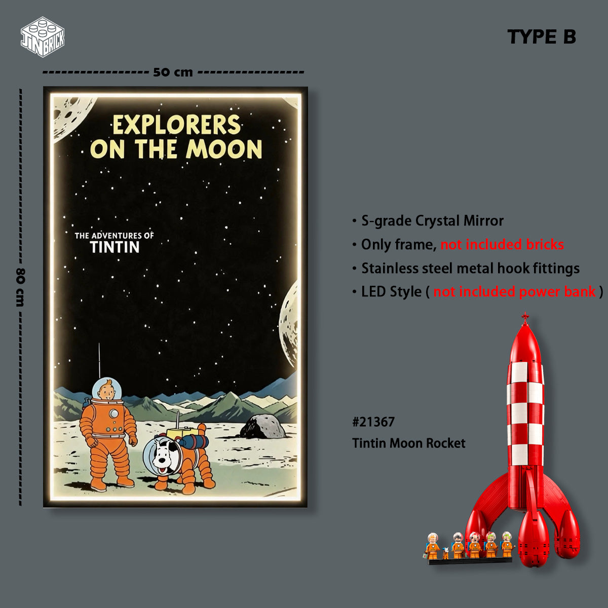 Wall Display Frame for LEGO® Ideas Tintin Moon Rocket 21367