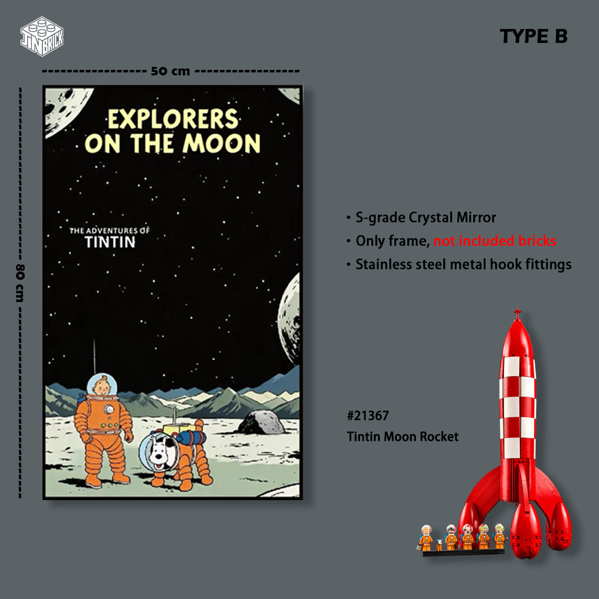 Wall Display Frame for LEGO® Ideas Tintin Moon Rocket 21367