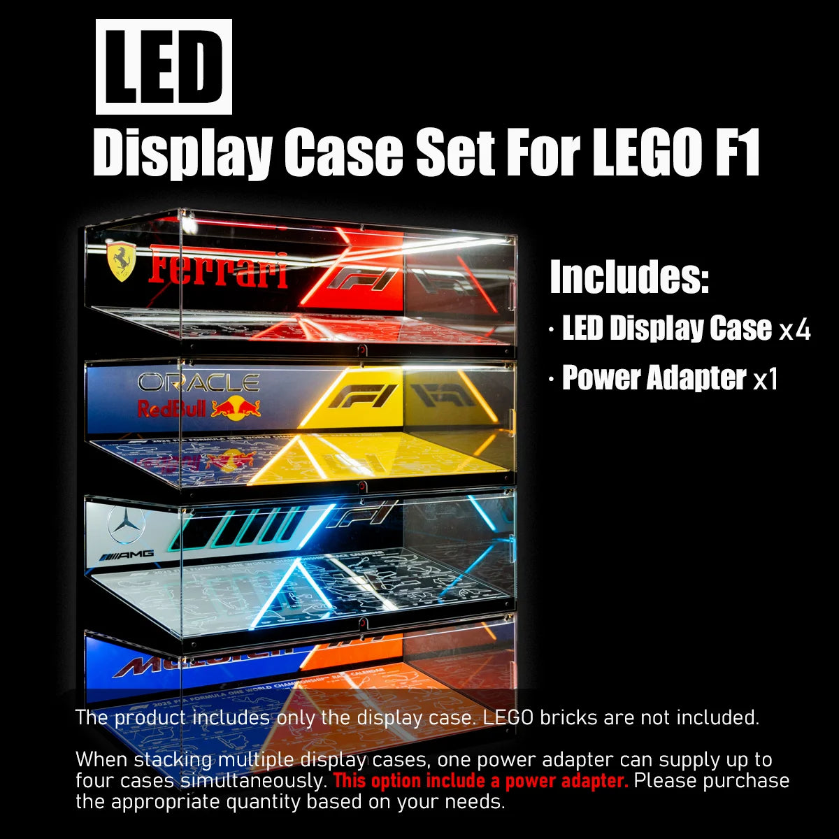 【Premium】LED Display Case for LEGO F1 Race Cars