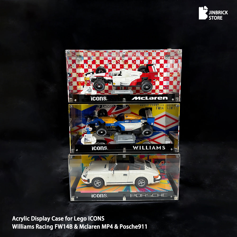 Acrylic Display Case for Lego ICONS Williams Racing FW14B & Mclaren MP4/4 & Posche911